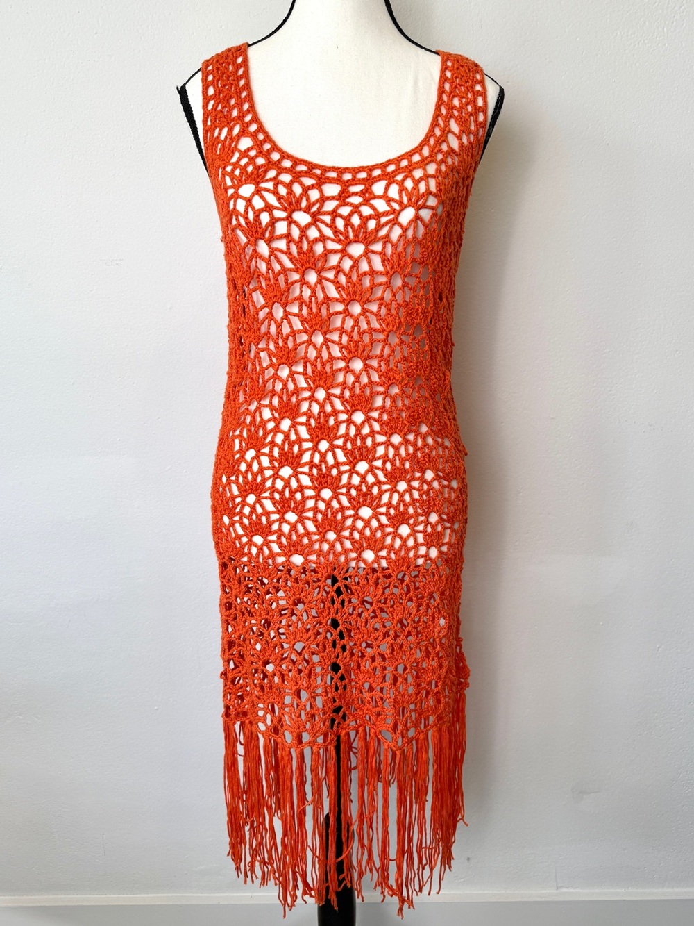 Anthropologie Blue Tassel Tangerine Crochet Fringe Cover Up Dress NWT Boho Beach